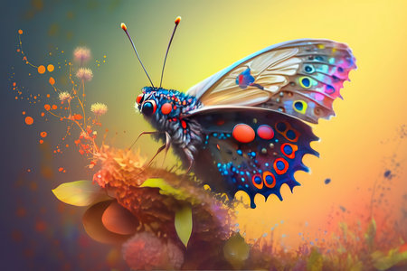 Butterfly on a flower in the garden. 3d renderingの素材