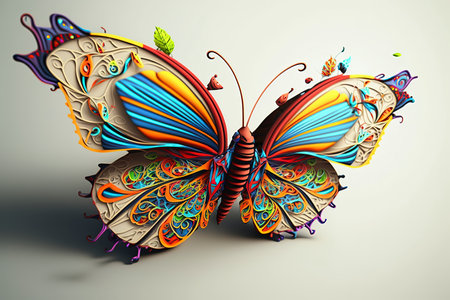 Beautiful butterfly with colorful pattern on the wings. 3d illustrationの素材