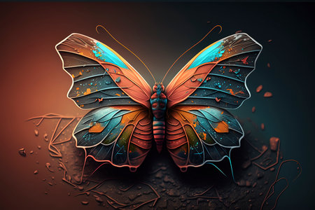 3d rendering of a butterfly isolated on a dark background. Design element.の素材