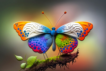 Butterfly in the garden. 3d illustration of a colorful butterfly.の素材