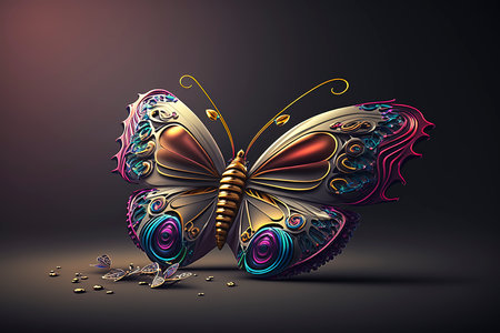 Beautiful butterfly on a dark background. 3d rendering, 3d illustration.の素材