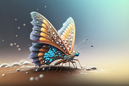 3d illustration of butterfly on water background. 3d rendering.の素材