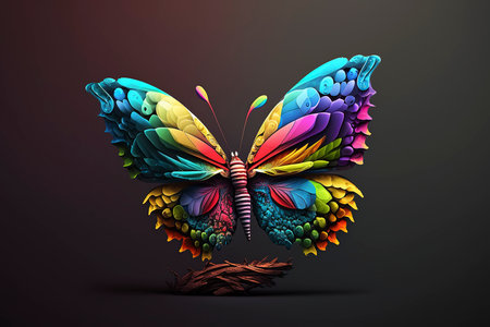 colorful butterfly isolated on a black background. 3d illustration.の素材
