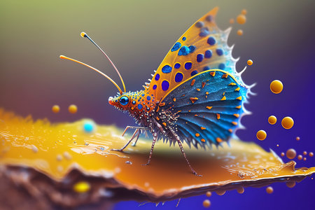 Butterfly on a colorful background. 3d rendering, 3d illustration.の素材