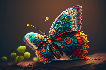 Beautiful butterfly with colorful pattern on its wings. Vintage style.の素材