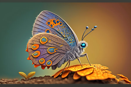 Butterfly on the soil. 3D illustration. Copy space.の素材