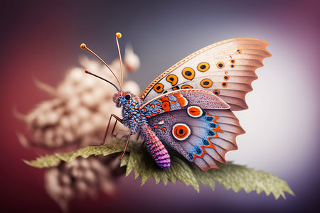 Butterfly sitting on a flower in the garden. 3d illustrationの素材