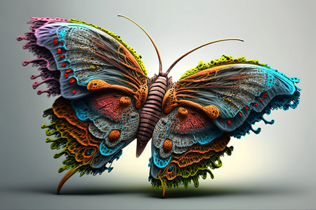 3d render of butterfly on gray background. 3d illustration.の素材