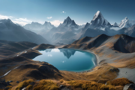 Mountain lake in Cordillera Huayhuash, Peruの素材