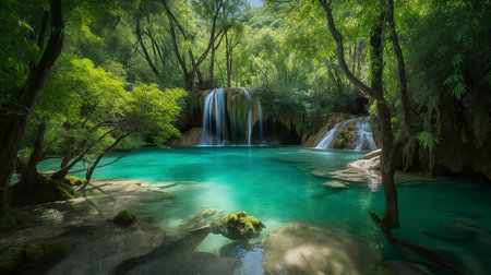 Huay Mae Kamin Waterfall, Kanchanaburi, Thailandの素材