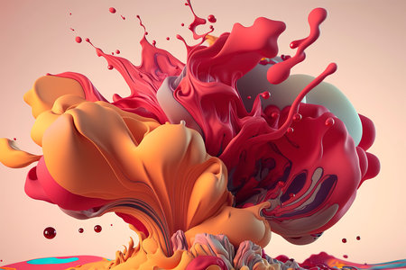 3d render, abstract background with red and orange paint splashesの素材