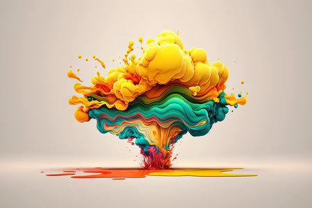 3d render, abstract colorful background, liquid paint splashing on gradient backgroundの素材