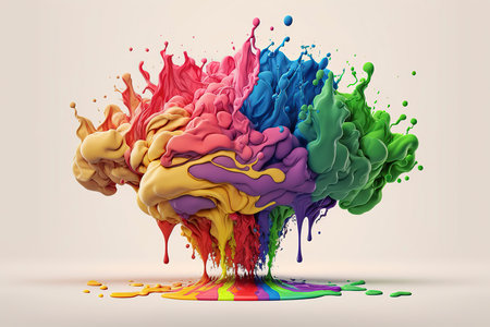 Colorful paint splashes isolated on white background. 3d renderingの素材