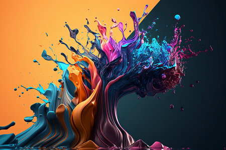 3d render, abstract background with colorful splashes and drops of water.の素材