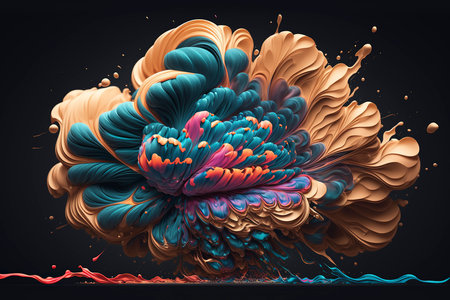 Colorful abstract explosion on black background. 3d rendering, 3d illustration.の素材