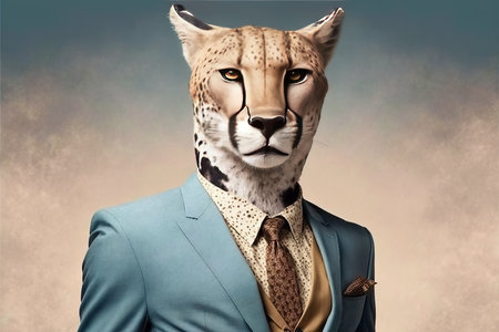 Cheetah in a business suit on a grunge background.の素材