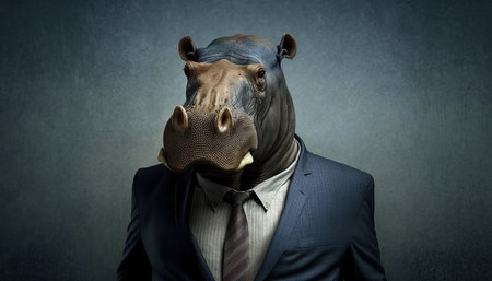 Hippopotamus in a suit and tie as a businessman.の素材