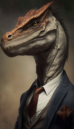 Dinosaur in a suit and tie, 3d digitally rendered illustrationの素材