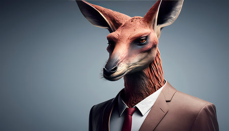Funny kangaroo head in suit and tie. 3D renderingの素材