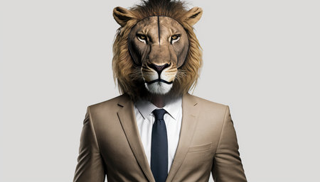 Businessman with a lion head on his head. Business concept.の素材