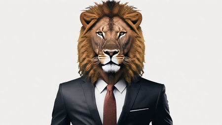 Lion in suit and tie. Business and success concept. 3D Renderingの素材