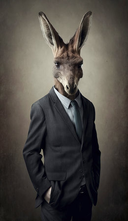 Businessman with a kangaroo head on a grunge backgroundの素材