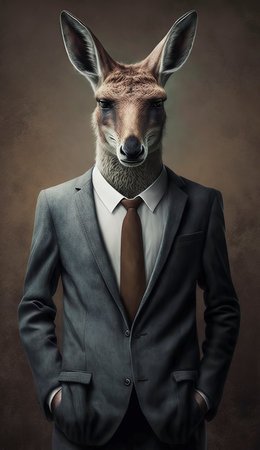 Portrait of a kangaroo wearing a suit and necktieの素材
