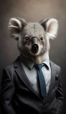 Portrait of a funny koala in a suit and tie.の素材