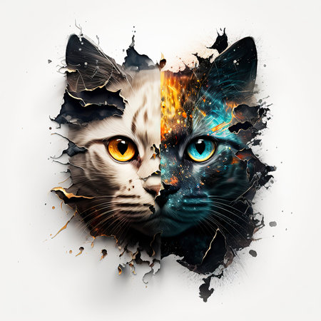 Abstract cat face with colorful splashes. Grunge background.の素材