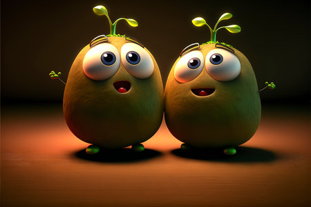 Cartoon monster with plant on wooden background - 3d rendered illustrationの素材