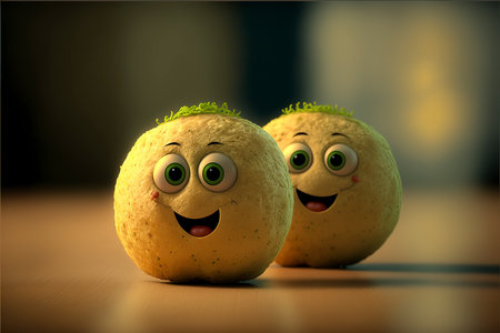 Funny lemon fruit with eyes and mouth. 3d rendering.の素材