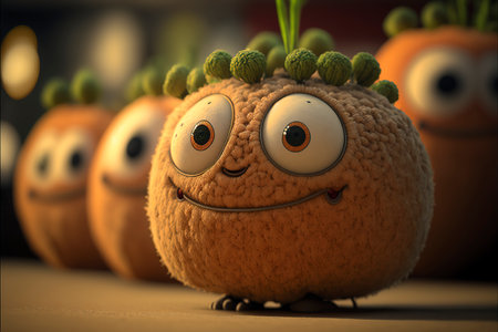 Funny monster with green plant in a pot. 3d renderの素材