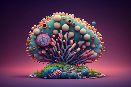 3d render of an abstract tree made of viruses and bacteria.の素材