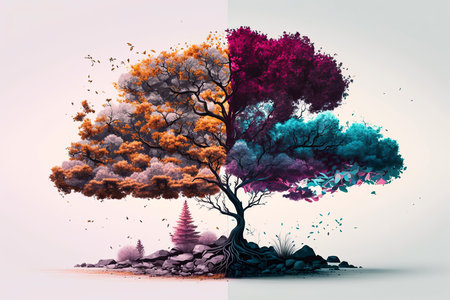 Colorful tree on the white background. 3D illustration. Nature conceptの素材