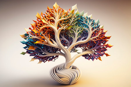 3d render of abstract tree in the form of multicolored leavesの素材