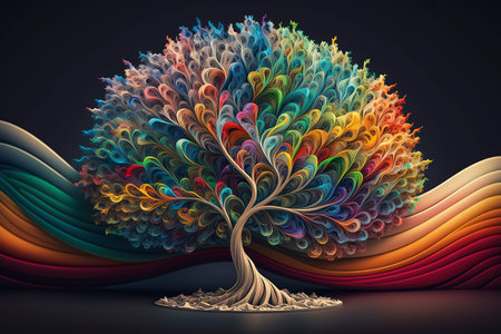 Abstract colorful tree on black background. Vector illustration for your design.の素材