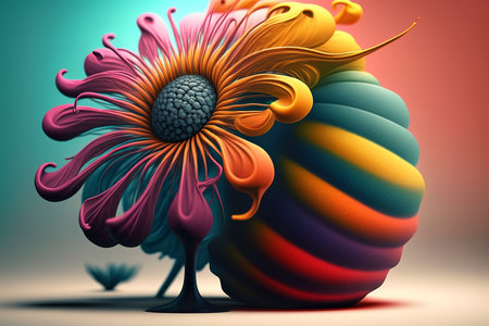 3d illustration of colorful flower in the shape of a ball.の素材