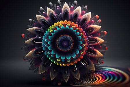 3D surreal illustration. Sacred geometry. Mysterious psychedelic relaxation pattern. Fractal abstract texture. Digital artwork graphic astrology magicの素材