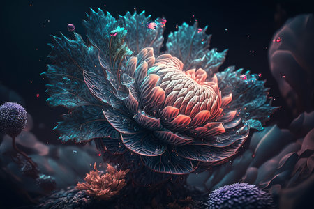 3D Illustration of a fractal background with a cactusの素材