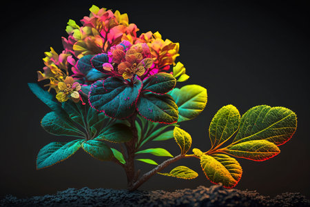 Beautiful spring flowers on a black background. 3d rendering.の素材
