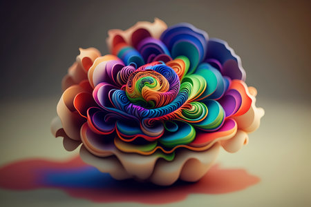 Colorful origami flower made of paper. 3d illustration.の素材