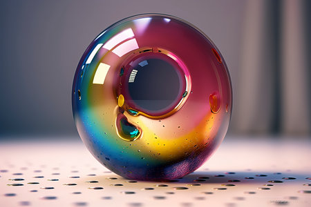 3d illustration of a soap bubble with water droplets on itの素材