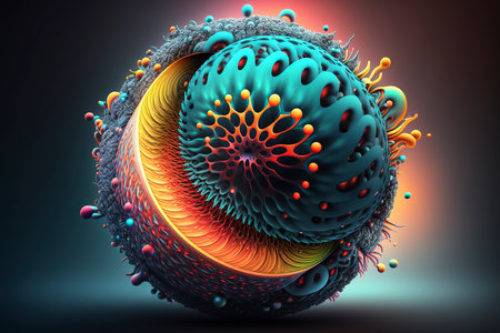 3d rendering of abstract fractal shape in orange and blue colorsの素材