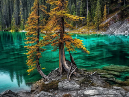 Fantastic autumn scene of Lake Braies, Dolomites, Italyの素材
