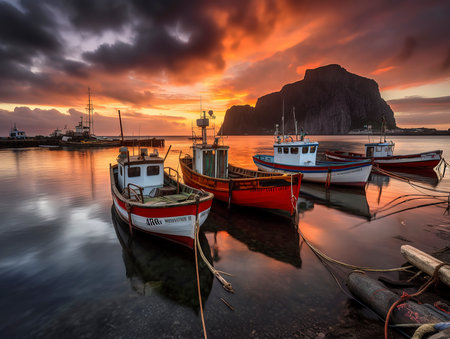 Fishing boats in the bay of Palermo, Sicily, Italyの素材