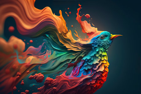 Colorful abstract background with bird. 3d rendering, 3d illustration.の素材