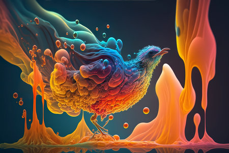 3d rendering of a colorful rooster on a colorful background.の素材
