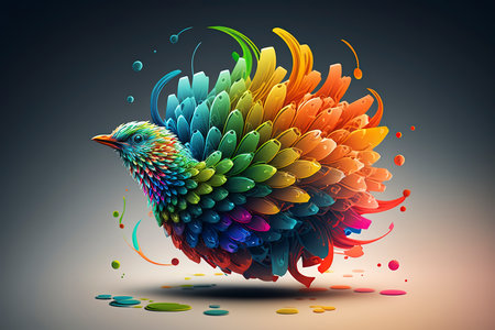 Colorful bird with splashes on gray background. Vector illustration.の素材