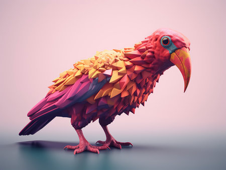 Parrot made of colorful polygonal shapes. 3d renderingの素材