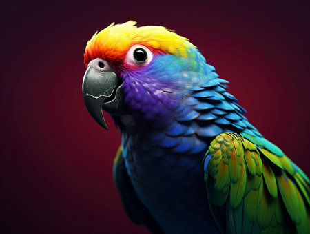 Beautiful colorful parrot isolated on black background. 3d renderの素材